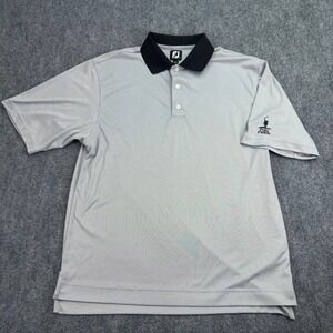 FJ FootJoy Polo Shirt Mens Large Gray Black Polo Fields Golf Performance Stretch